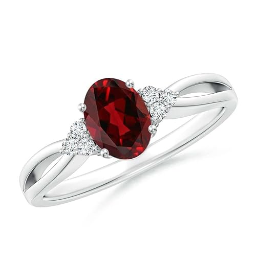 Solitärring mit ovalem Granit 7x5mm, Geteilter Schaft und drei natürlichen Akzenten | Sterling Silber 925 mit Rhodinierung (61) von NYZA JEWELS