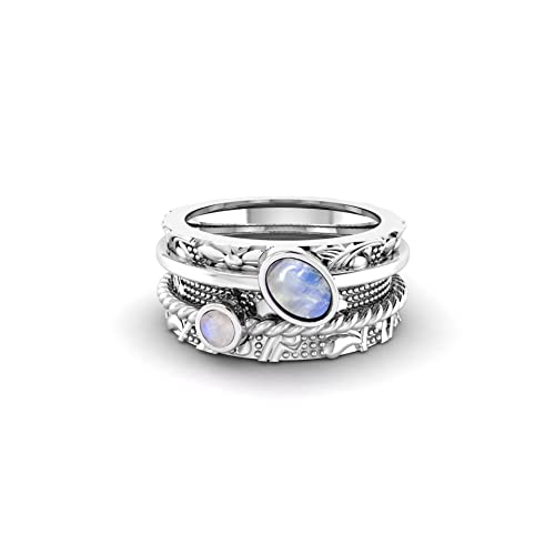 Spinner Ring mit Mondstein 925 Sterling Silber | Fidget Band Meditationsring schöne Textur | Für Männer und Frauen, um Angst zu lindern. (White, 59 (18.8)) von NYZA JEWELS