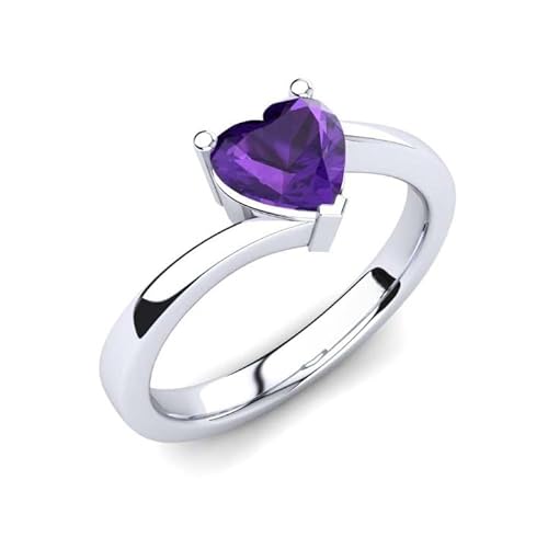 Sterling Silber 925 Amethyst Krappenfassung Herzform 6,00mm Solitär Verlobungsring mit Rhodiumbeschichtung (59 (18.8)) von NYZA JEWELS