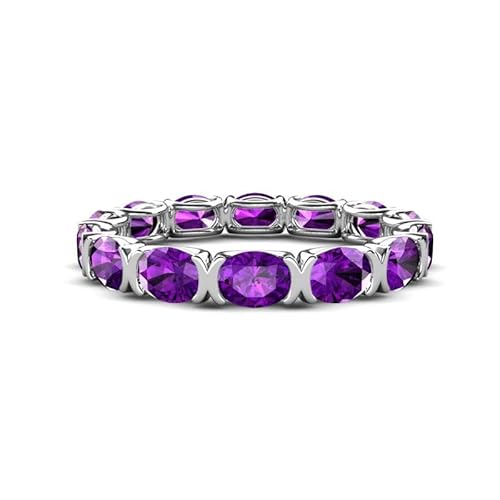 Sterling Silber 925 Amethyst Lünette Set Brillantschliff Oval 6x4mm Eternity Band Ring mit Rhodium plattiert (58 (18.5)) von NYZA JEWELS
