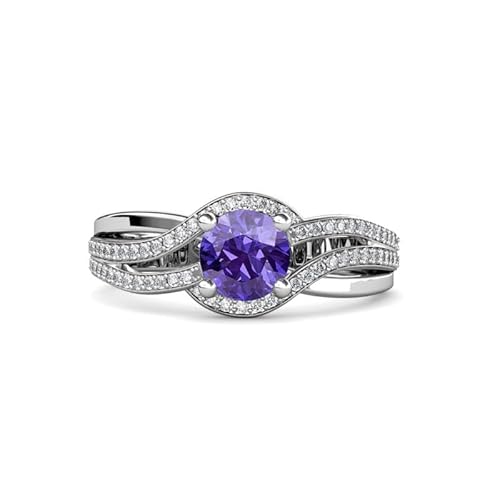 Sterling Silber 925 Amethyst rund 6,00 mm natürliche Akzente mit Rhodinierung | Wunderschöner Designring für Damen und Mädchen (58 (18.5)) von NYZA JEWELS