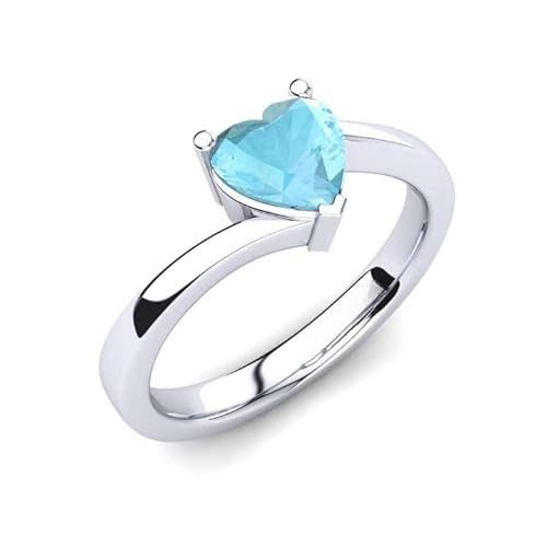 Sterling Silber 925 Aquamarin Krappenfassung Herzform 6,00mm Solitär Verlobungsring mit Rhodiumbeschichtung (60 (19.1)) von NYZA JEWELS