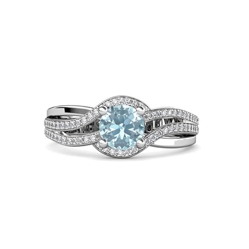 Sterling Silber 925 Aquamarin rund 6,00 mm natürliche Akzente mit Rhodinierung | Wunderschöner Designring für Damen und Mädchen (55 (17.5)) von NYZA JEWELS