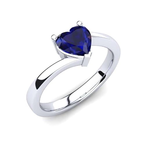 Sterling Silber 925 Blauer Saphir Krappenfassung Herzform 6,00mm Solitär Verlobungsring mit Rhodiumbeschichtung (52) von NYZA JEWELS