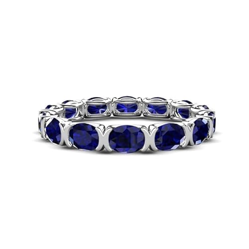 Sterling Silber 925 Blauer Saphir Lünette Set Brillantschliff Oval 6x4mm Eternity Band Ring mit Rhodium plattiert (57 (18.1)) von NYZA JEWELS