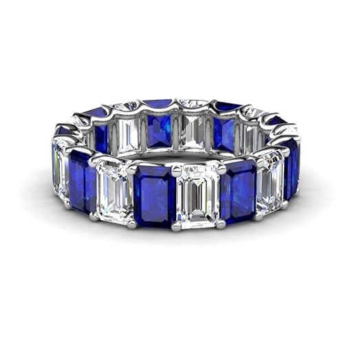 Sterling Silber 925 Blauer Saphir Oktagon 6x4mm Großer Eternity Bandring mit Rhodiumbeschichtung | Hochzeits, Jubiläums Und Verlobungskollektion (57 (18.1)) von NYZA JEWELS