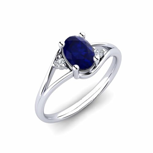 Sterling Silber 925 Blauer Saphir Oval 7x5mm Drei Stein Ring mit Rhodinierung | Wunderschöner Design Ring mit drei Steinen für Damen und Mädchen (61) von NYZA JEWELS