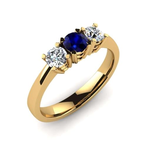 Sterling Silber 925 Blauer Saphir Rund 4,00mm Ring Mit Gelbgold vergoldet | Wunderschöner immergrüner Designring für alltägliche Accessoires (50 (15.9)) von NYZA JEWELS