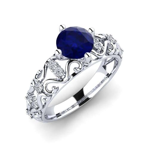 Sterling Silber 925 Blauer Saphir Rund 6.00mm Vintage Solitärring Mit Rhodium Plattiert | Hochzeits, Jubiläums Und Verlobungskollektion (50 (15.9)) von NYZA JEWELS