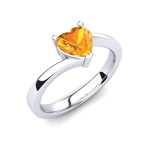 Sterling Silber 925 Citrin Krappenfassung Herzform 6,00mm Solitär Verlobungsring mit Rhodiumbeschichtung (57 (18.1)) von NYZA JEWELS