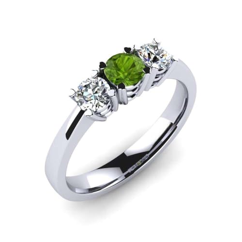 Sterling Silber 925 Peridot Rund 4,00mm Ring mit drei Steinen und Moissanit | Wunderschöner immergrüner Designring für alltägliche Accessoires (62 (19.7)) von NYZA JEWELS