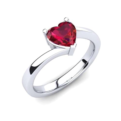 Sterling Silber 925 Rubin Krappenfassung Herzform 6,00mm Solitär Verlobungsring mit Rhodiumbeschichtung (50 (15.9)) von NYZA JEWELS