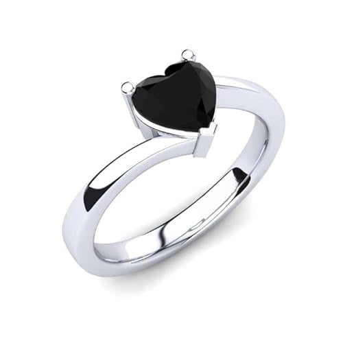 Sterling Silber 925 Schwarzer Spinell Krappenfassung Herzform 6,00mm Solitär Verlobungsring mit Rhodiumbeschichtung (53 (16.9)) von NYZA JEWELS