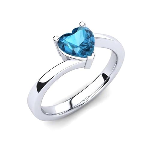 Sterling Silber 925 Schweizer Blautopas Krappenfassung Herzform 6,00mm Solitär Verlobungsring mit Rhodiumbeschichtung (65) von NYZA JEWELS