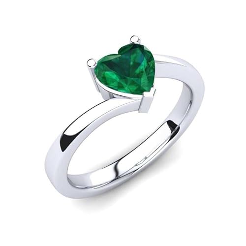 Sterling Silber 925 Smaragd Krappenfassung Herzform 6,00mm Solitär Verlobungsring mit Rhodiumbeschichtung (55 (17.5)) von NYZA JEWELS