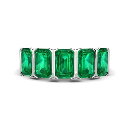 Sterling Silber 925 Smaragd Lünettenfassung Smaragdschliff 6x4mm Fünf-Stein-Bandring mit Rhodinierung (60 (19.1)) von NYZA JEWELS