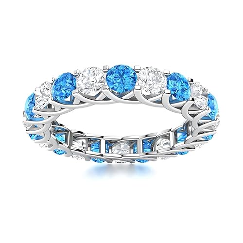 Swiss Blue Topaz Round 4.00mm Eternity Wedding Band Ring | Sterling Silver 925 With Rhodium Plated | Beautiful Eternity Wedding Band Design For Womans's (White, 57 (18.1)) von NYZA JEWELS