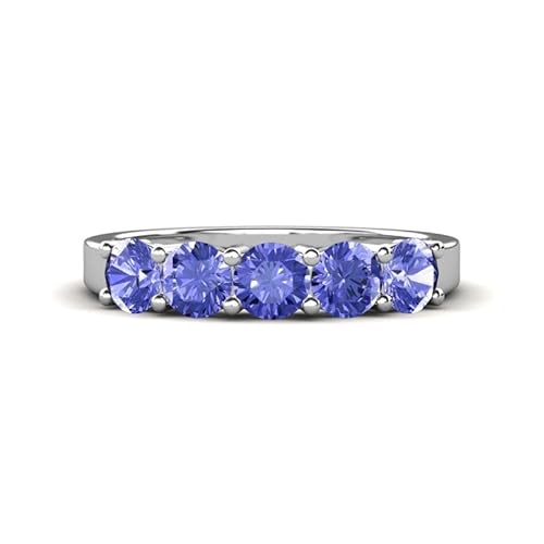 Tansanit Rund 4,00mm Fünf Stein Bandring | Sterling-Silber 925 mit Rhodinierung | Wunderschöner Evergreen Design Bandring (60 (19.1)) von NYZA JEWELS