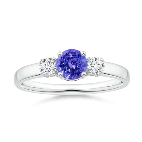 Tansanit Rund 5,00mm Mini Ring mit drei Steinen | Sterling Silber 925 mit Rhodiumbeschichtung | Wunderschöner Mini Ring mit drei Steinen für jeden Tag (68 (21.6)) von NYZA JEWELS