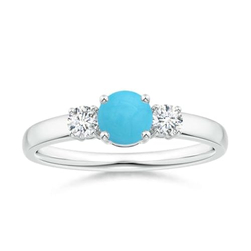 Türkis Rund 5,00mm Mini Ring mit drei Steinen | Sterling Silber 925 mit Rhodiumbeschichtung | Wunderschöner Mini Ring mit drei Steinen für jeden Tag (58 (18.5)) von NYZA JEWELS