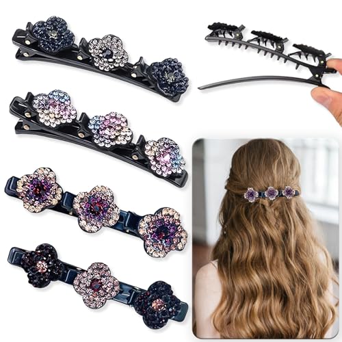 4 Stück Glitzernde Kristall-Stein Geflochtene Haarspangen,Haarspange mit Kristallblume,Kolibri Haarspange,Geflochtene mit Mini-Haarspangen,Doppelschicht-Mini-Haarspangen für Frauen Mädchen 4 Stück Glitzernde Kristall-Stein Geflochtene Haarspangen,Haarspange mit Kristallblume,Kolibri Haarspange,Geflochtene mit Mini-Haarspangen,Doppelschicht-Mini-Haarspangen für Frauen Mädchen von NYZQIW
