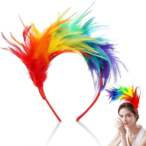 Bunt Feder Stirnband, Regenbogen Haarreif, Feder Haarschmuck, Cosplay Haarband Karneval Party Kopfschmuck Regenbogen Feder Haarreif Feder Kopfbedeckung für Ostertag Hochzeit Party von NYZQIW