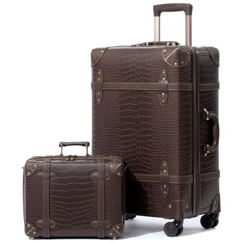 NZBZ Vintage-Gepäck-Set, 2 Stück, Vintage-Koffer-Set für Damen und Herren, niedliches Retro-Gepäck-Set, Vintage, handgefertigt, Reißverschluss, Retro-Kofferraumgepäck, Braun, 14inch & 28inch von NZBZ