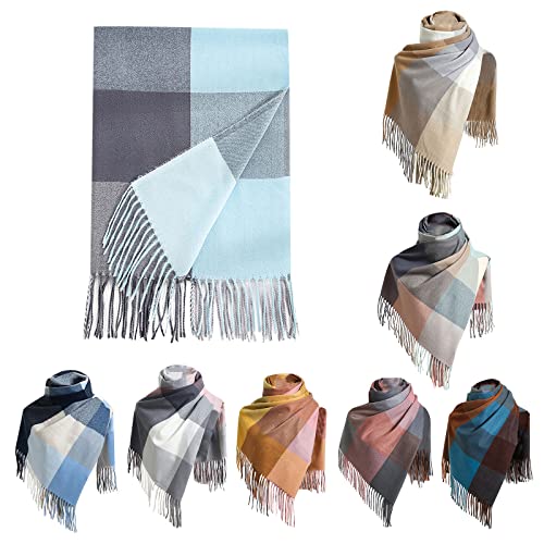 NZDFH Damen Schal Winter Kariert Schal, Lange Schal Winterschal, Warme Weich Halstuch, Nackenwärmer Halswärmer Fransen Poncho, Weihnachtsgeschenke für Frauen Familie Freunde, 180 x 70 cm, Himmelblau von NZDFH