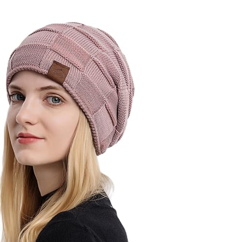 NZDFH Mütze Damen Wintermütze mit Weichem Innenfutter, Winter Strickmützen Grobstrick Warme Beanie Mützen, Warm Wintermütze für Herren und Damen, Kleine, Rosa von NZDFH