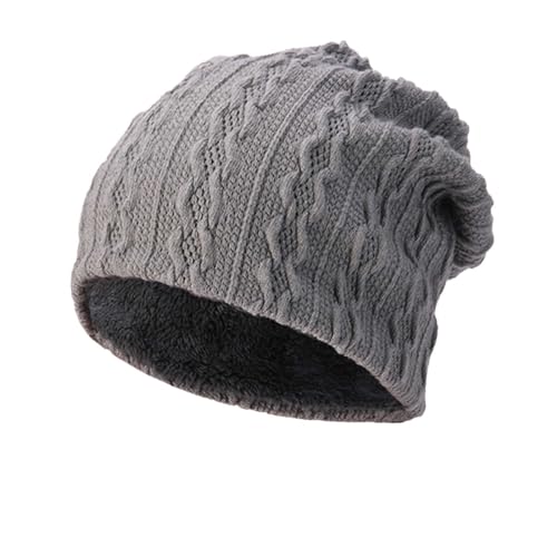 NZDFH Unisex Mütze Beanie Wintermütze mit Weichem Innenfutter, Winter Strickmützen Grobstrick Warme Beanie Mützen, Warm Wintermütze für Herren und Damen, Grau von NZDFH