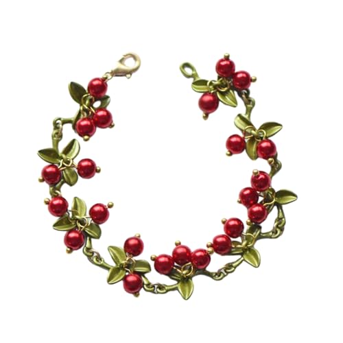 NZHBOAM Modische Pflanzenblätter Perlen Armband Armreifen Für Frauen Vintage Blatt Cranberry Armbänder Elegante Partyschmuckgeschenk von NZHBOAM