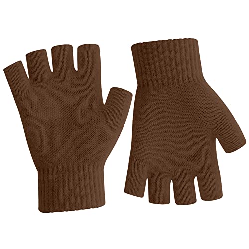 NZKNP Fingerlose Handschuhe für Damen Herren Winter Fingerlose Fäustlinge für Damen Herren Warm Strickhandschuhe Tippen Halbfinger Handschuhe, Braun, 1 Paar von NZKNP