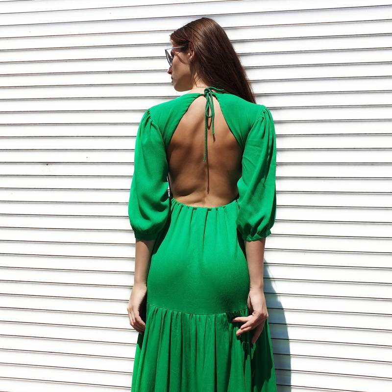 Grün Boho Maxi Kleid Langarm Open Back Bademode Hochzeit Abschlussball Sommerkleid Für Frauen von NZLook