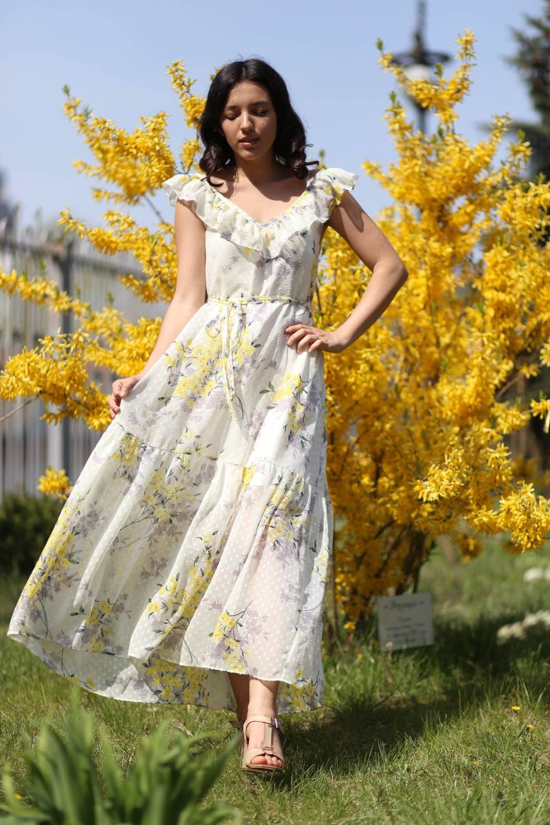 Sommer Ärmellos Blumenkleid Sommerkleid Spitze Feenkleid Maxi Gelbes Kleid Brautjungfer Boho-Tüllkleid Besticktes Boho-Kleid von NZLook
