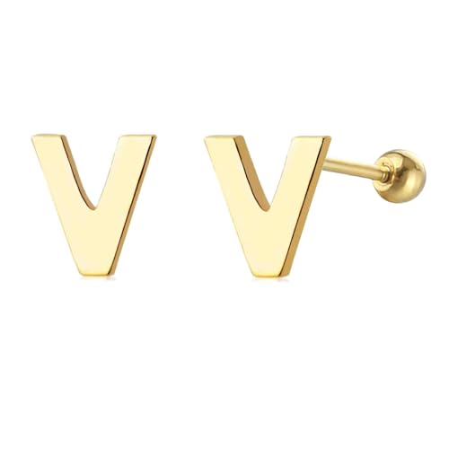 18G Tiny Initial Stud Earrings for Women Girls Sterling SilverSilver 14K Plated Hypoallergenic Cute Small Alphabet Letter Cartilage Tragus 3mm Ball Screw Back Piercing Sensitive Ear von NZVCQVPU
