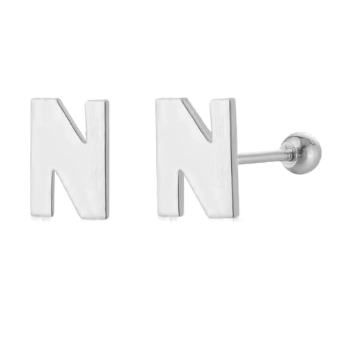 18G Tiny Initial Stud Earrings for Women Girls Sterling SilverSilver 14K Plated Hypoallergenic Cute Small Alphabet Letter Cartilage Tragus 3mm Ball Screw Back Piercing Sensitive Ear von NZVCQVPU