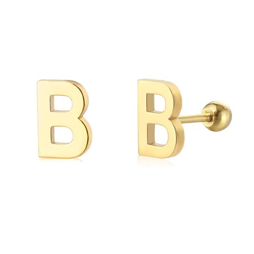 18G Tiny Initial Stud Earrings for Women Girls Sterling SilverSilver 14K Plated Hypoallergenic Cute Small Alphabet Letter Cartilage Tragus 3mm Ball Screw Back Piercing Sensitive Ear von NZVCQVPU