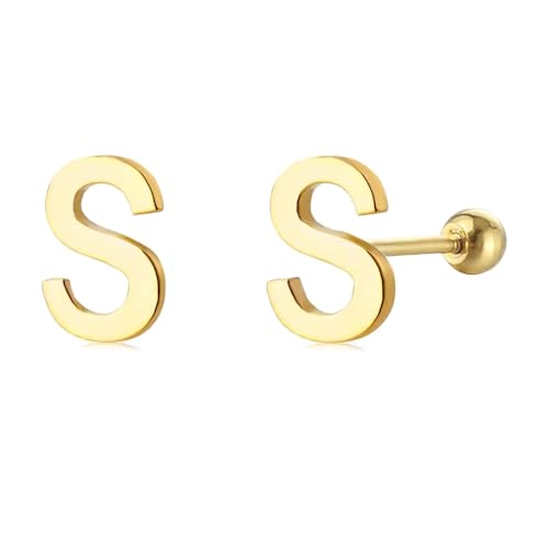 18G Tiny Initial Stud Earrings for Women Girls Sterling SilverSilver 14K Plated Hypoallergenic Cute Small Alphabet Letter Cartilage Tragus 3mm Ball Screw Back Piercing Sensitive Ear von NZVCQVPU