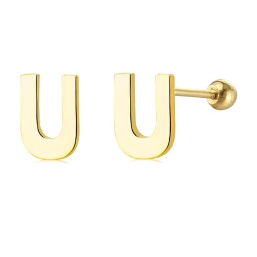 18G Tiny Initial Stud Earrings for Women Girls Sterling SilverSilver 14K Plated Hypoallergenic Cute Small Alphabet Letter Cartilage Tragus 3mm Ball Screw Back Piercing Sensitive Ear von NZVCQVPU