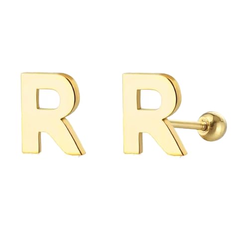 18G Tiny Initial Stud Earrings for Women Girls Sterling SilverSilver 14K Plated Hypoallergenic Cute Small Alphabet Letter Cartilage Tragus 3mm Ball Screw Back Piercing Sensitive Ear von NZVCQVPU