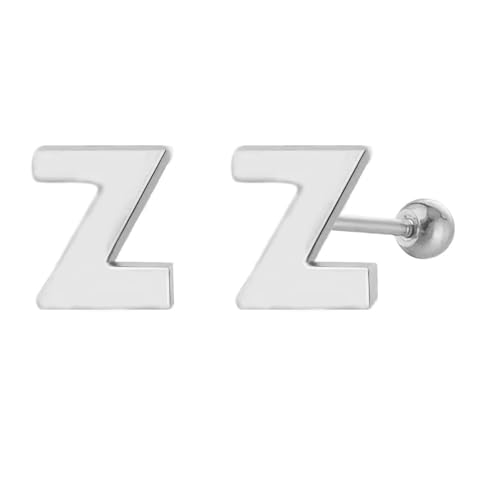 18G Tiny Initial Stud Earrings for Women Girls Sterling SilverSilver 14K Plated Hypoallergenic Cute Small Alphabet Letter Cartilage Tragus 3mm Ball Screw Back Piercing Sensitive Ear von NZVCQVPU
