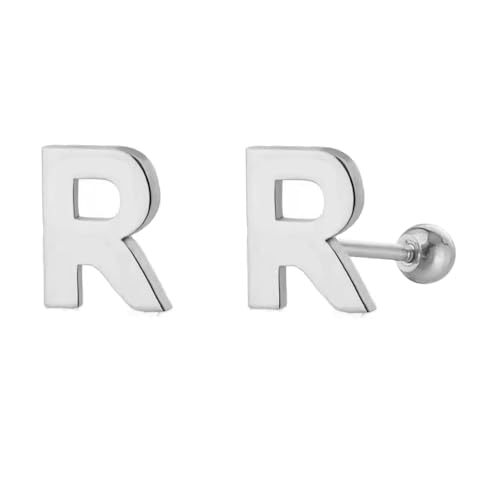 18G Tiny Initial Stud Earrings for Women Girls Sterling SilverSilver 14K Plated Hypoallergenic Cute Small Alphabet Letter Cartilage Tragus 3mm Ball Screw Back Piercing Sensitive Ear von NZVCQVPU