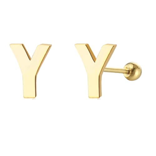 18G Tiny Initial Stud Earrings for Women Girls Sterling SilverSilver 14K Plated Hypoallergenic Cute Small Alphabet Letter Cartilage Tragus 3mm Ball Screw Back Piercing Sensitive Ear von NZVCQVPU