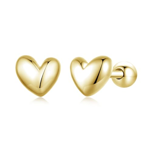 18g Mini Heart Sterling Silver Hypoallergenic Pierced Earrings for Women Girls Minimalist Love Hearted Bead Stud Tiny Small Cartilage 3mm Ball Screw Back Tragus Cute Birthday Christmas von NZVCQVPU