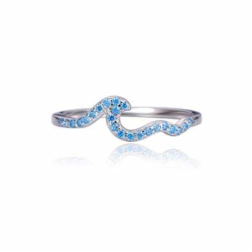 Authentisches Sterling Einfache Hochzeitsvergütungsring Geometrische blaue Wellenfinger Ringe Feiner Schmuck von NZVCQVPU