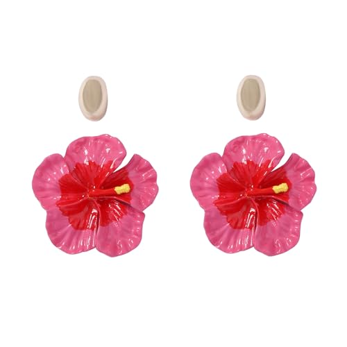 Bohemian Floral Drop Earrings for Women, Colorful Enamel Painted Zinc Alloy Red Flowers and Hoops, Vintage Botanical Dangle Earrings von NZVCQVPU