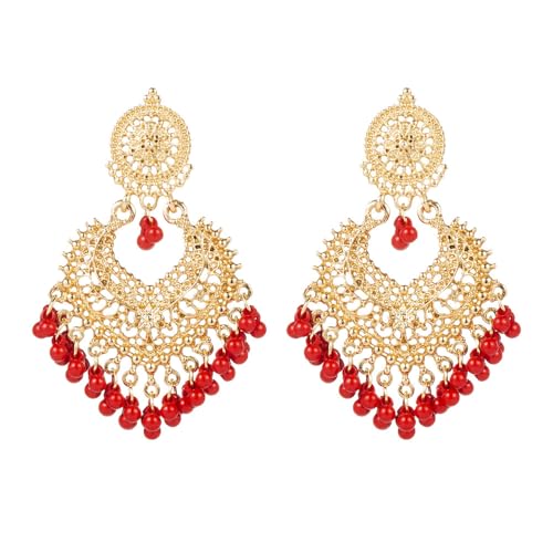 Boho Ball Tassel Statement Dangle Earrings for Women Girls Vintage Flower Heart Shaped Beaded Chandelier Drop Dangling Earring Indian Bollywood Jewelry Gifts for Jhumka Festival Holiday von NZVCQVPU