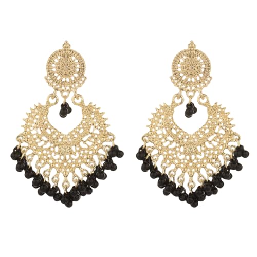 Boho Ball Tassel Statement Dangle Earrings for Women Girls Vintage Flower Heart Shaped Beaded Chandelier Drop Dangling Earring Indian Bollywood Jewelry Gifts for Jhumka Festival Holiday von NZVCQVPU