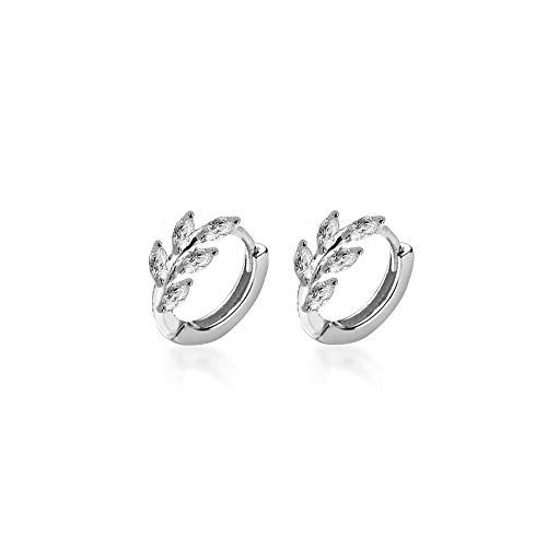 CZ Leaf Cartilage Huggie Small Hoop Earrings for Women Girls Sterling SilverSilver Cubic Zirconia Cluster Leaves Round Studs Tragus Pierced Ear Endless Hoops 8mm von NZVCQVPU