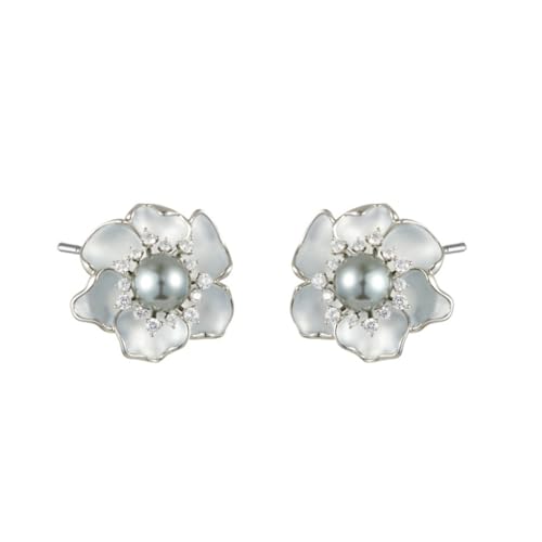 Elegant Camellia Flower Stud Earrings - - Based - Toned Design with Pearl Center, Ideal for Bridal & Daily Wear von NZVCQVPU